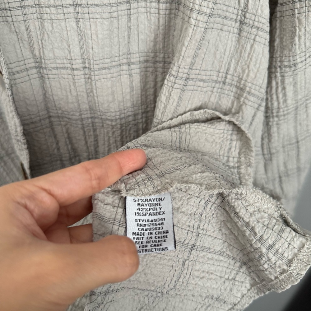 Habitat Medium Grey Plaid Button Up Shirt Plaid Lagenlook Relaxed Patch Pockets - Picture 5 of 9